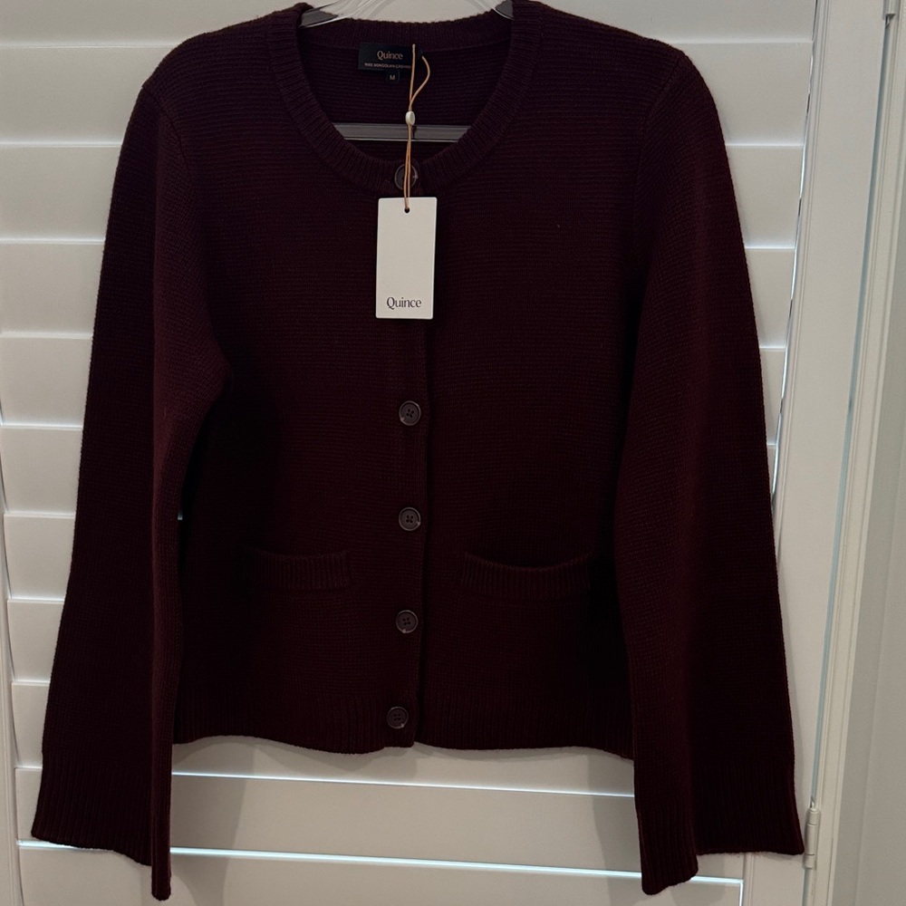 Quince Mongolian Cashmere Structured Cardigan Rich Burgundy